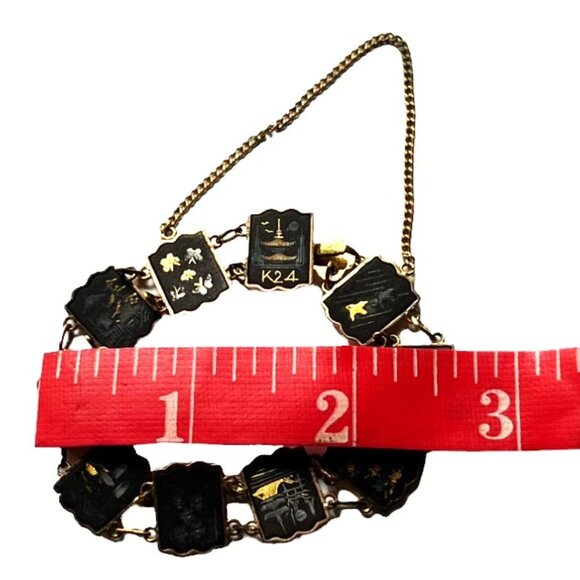 RARE Vtg Japanese Damascene Shakudo Panel Necklace/Bracelet/Screw-On Earrings - Picture 11 of 16
